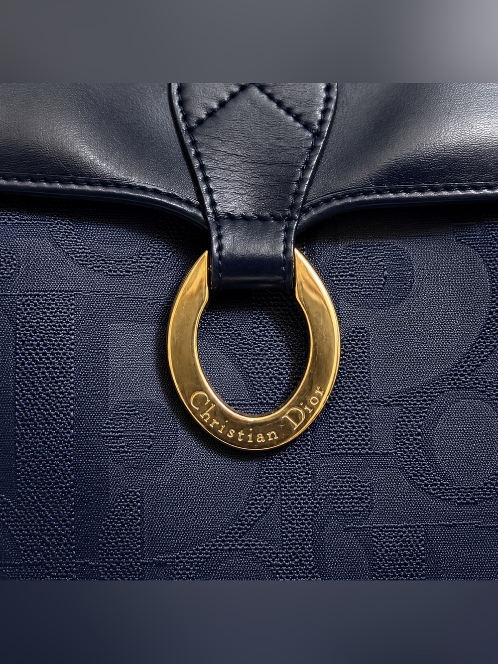 Rare Vintage Christian Dior Navy Oblique Monogram Jacquard Shoulder Bag w/ COA✨ - Picture 2 of 9